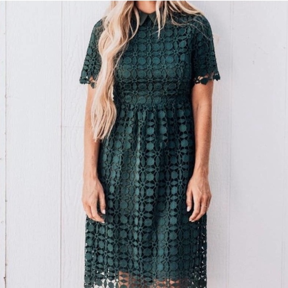 JessaKae Dresses & Skirts - JessaKae Romantic Green Embroidered Lace Crochet Collar Dress